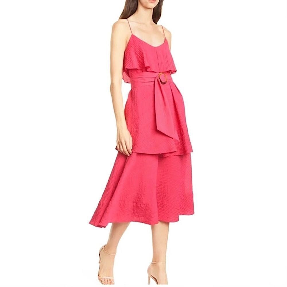 Club Monaco Pink Tiered Maxi Dress with Belt Size 6